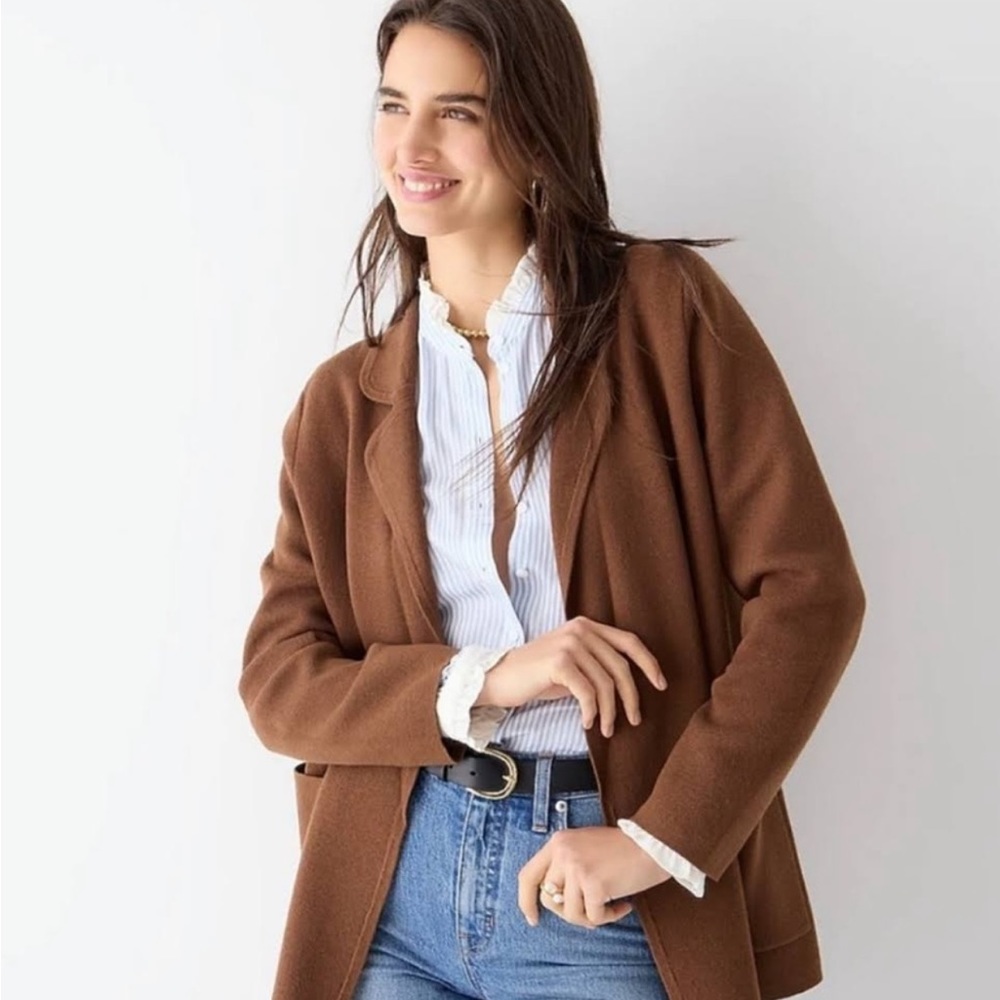 J. Crew Brown Eloise Open-Front Wool Blend Sweater Blazer